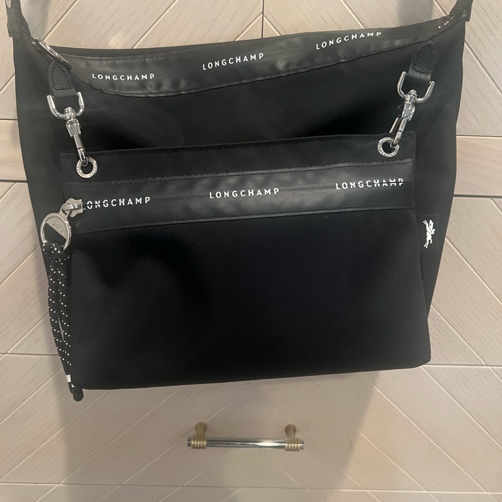 Long champ black nylon crossbody bag